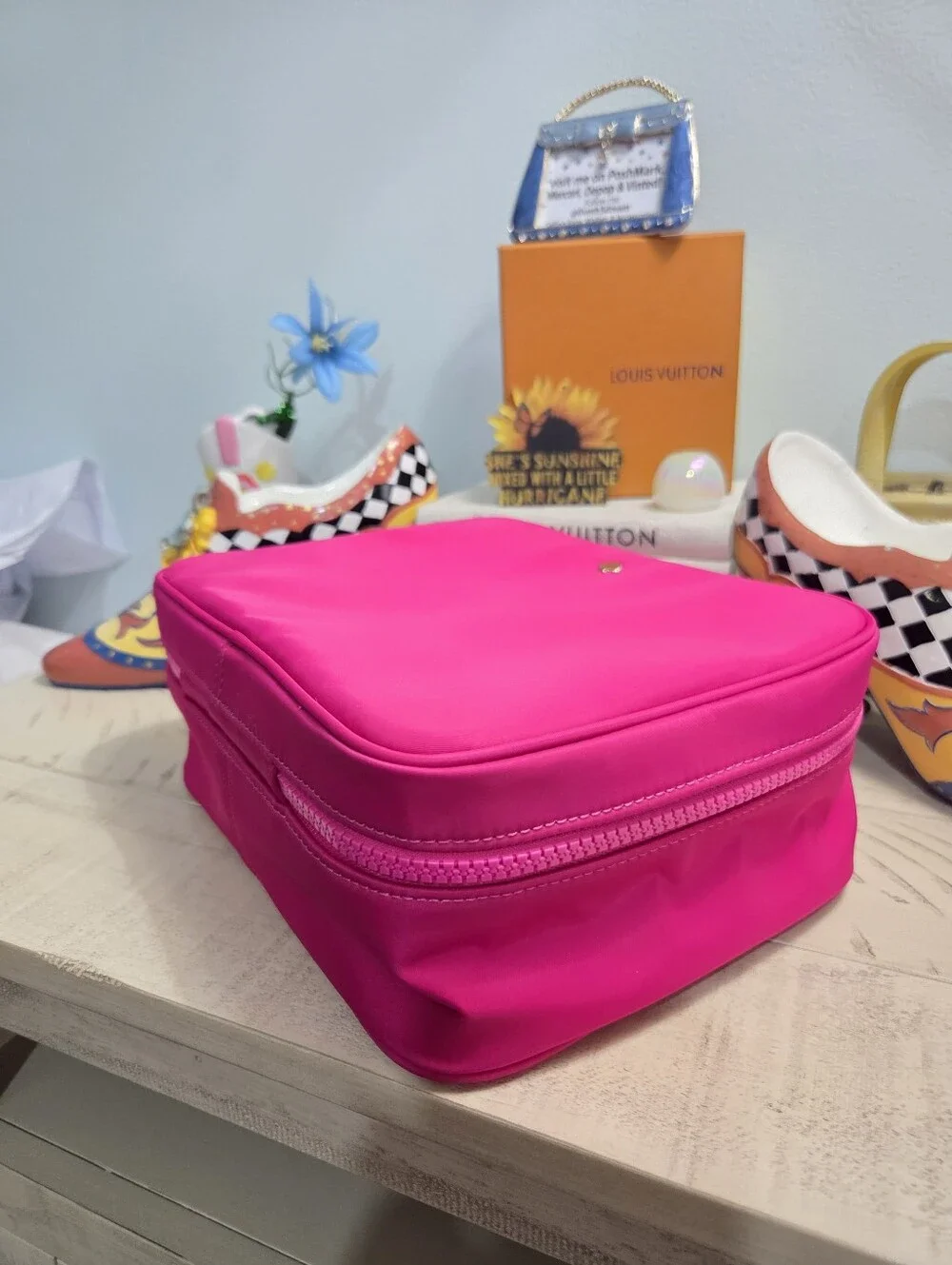 Kate Spade Jae Travel Cosmetic Bag Case Pink Magenta Nylon, EUC